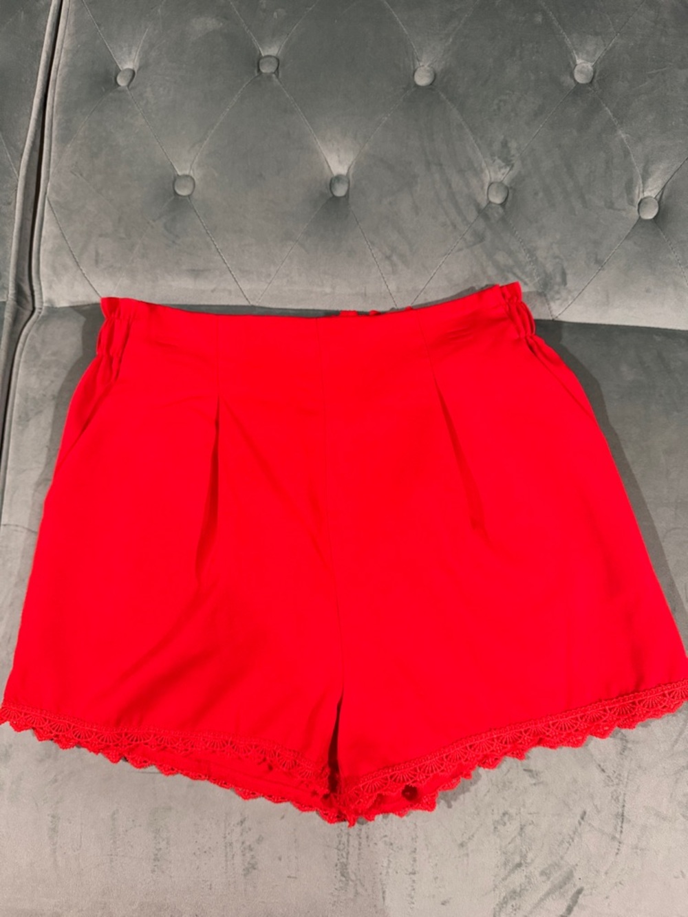High-Waist Red Lace-Trim Women's Shorts